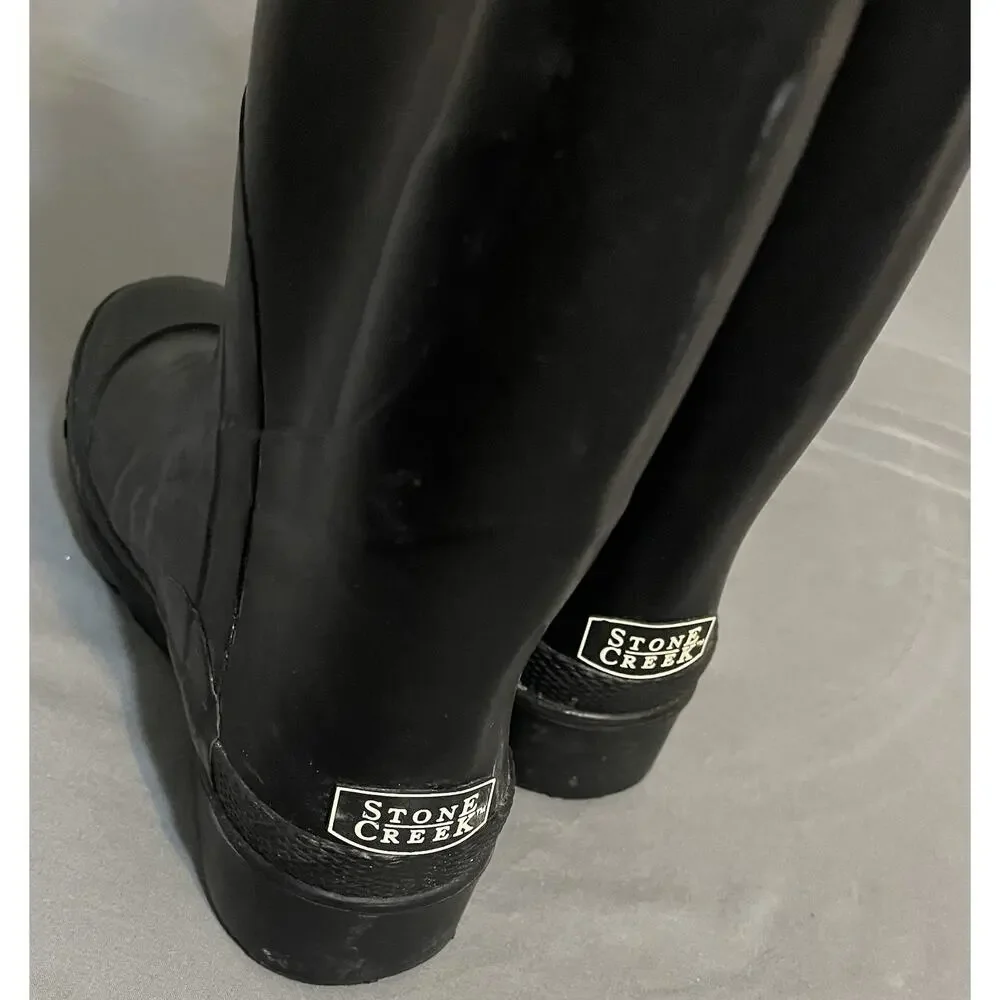 Stone Creek Men’s Black Rubber Rain Boots Size 5 Great Condition Waterproof